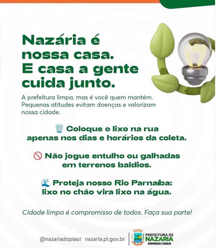 A prefeitura faz a sua parte com a coleta e limpeza, mas o brilho da nossa cidade depende de cada um de nós.
